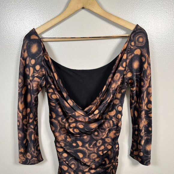 Douglas Hannant Silk Dress Size 8 Brown Black Party Cocktail Event Draped Back - Picture 2 of 12